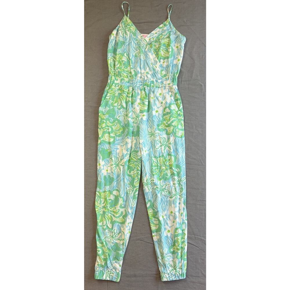 Lilly‎ Pulitzer Melba Jogger Jumpsuit One Piece Blue Green Print Sz S